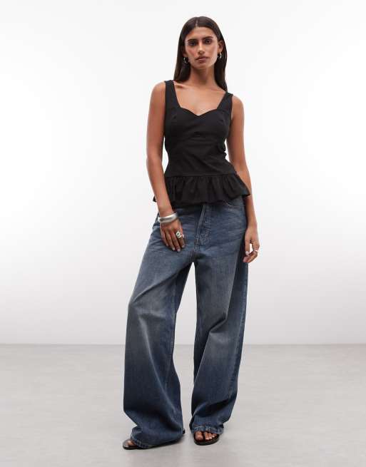 ASOS DESIGN väst med dekorativ söm och peplum-fåll i svart, 2 av 4