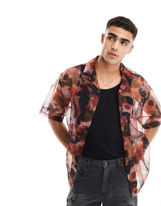 ASOS DESIGN – Vattenfärgsmålat blommig skjorta i oversize med platt krage
