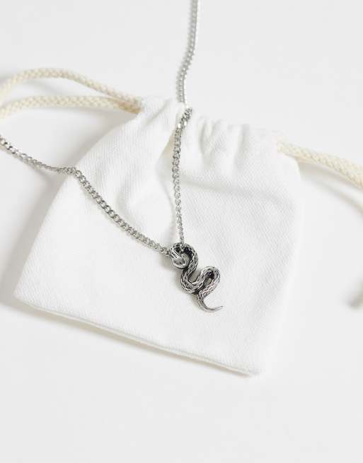 ASOS DESIGN vattentätt halsband med ormhänge i rostfritt stål i oxiderat silver, 3 av 4