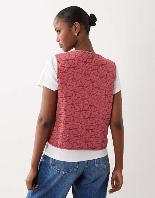 ASOS DESIGN - Vatteret habitvest med polstring og blomsterdesign i bordeaux syrevask, 4 af 4