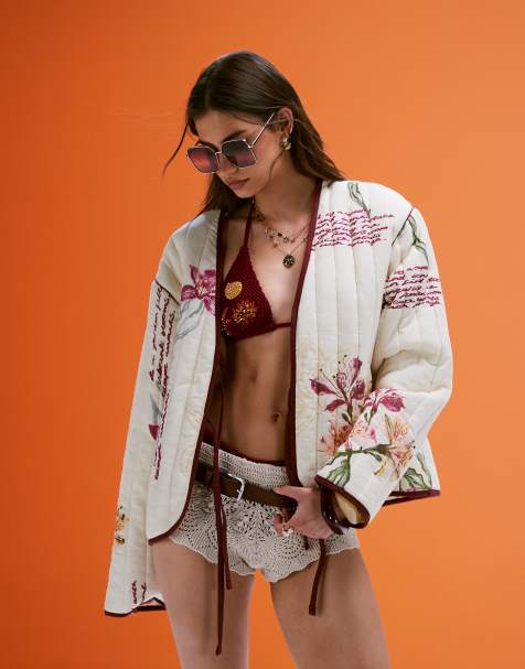 ASOS DESIGN - Vatteret jakke med bindefront og blomstermønster - view 1
