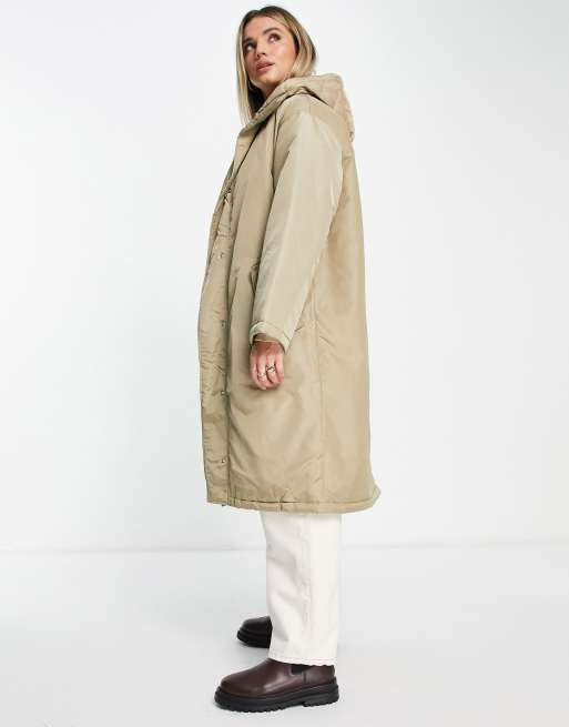 ASOS DESIGN - Vatteret parka-frakke med dobbeltlag i beige, 4 af 4