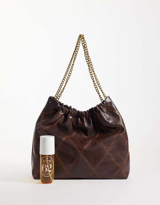 ASOS DESIGN vatteret tote-taske med kædehank i chokolade, 2 af 4