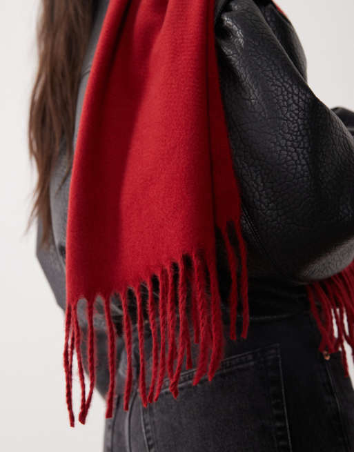 ASOS DESIGN vävd scarf med tofsar i burgundy, 2 av 3