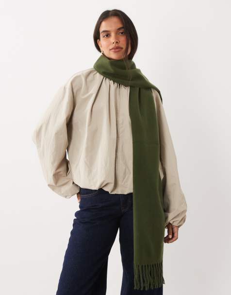 ASOS DESIGN vävd scarf med tofsar i khaki - view 1