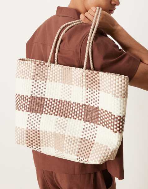 ASOS DESIGN – Vävd shoppingväska med rutigt mönster - view 1