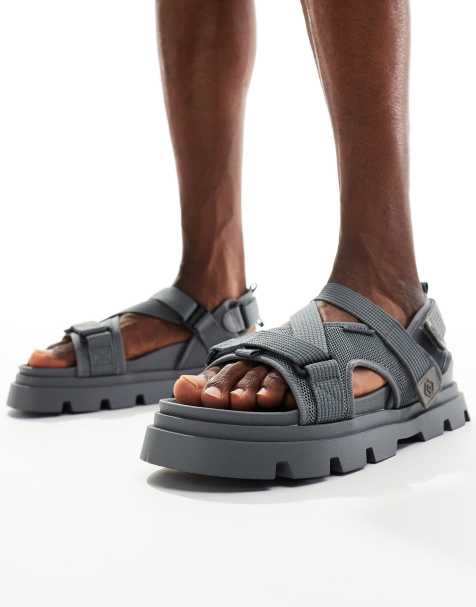 ASOS DESIGN velcro strap tech sandal in grey - view 1