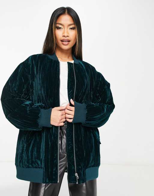 Allieret atlet Finde sig i ASOS DESIGN velour bomber jacket in green | ASOS