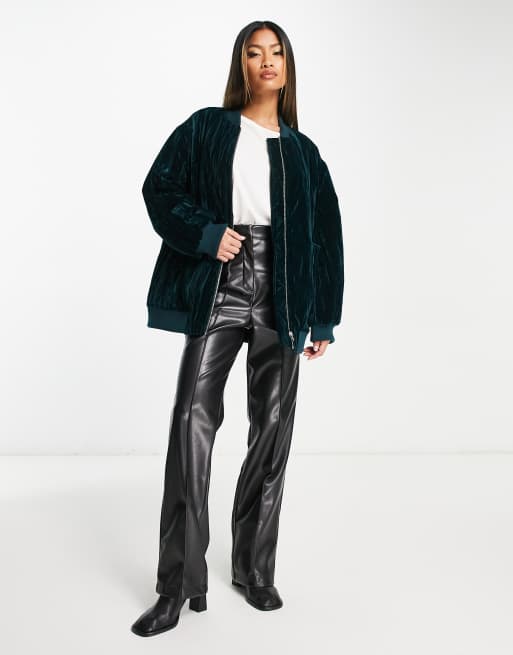 Allieret atlet Finde sig i ASOS DESIGN velour bomber jacket in green | ASOS