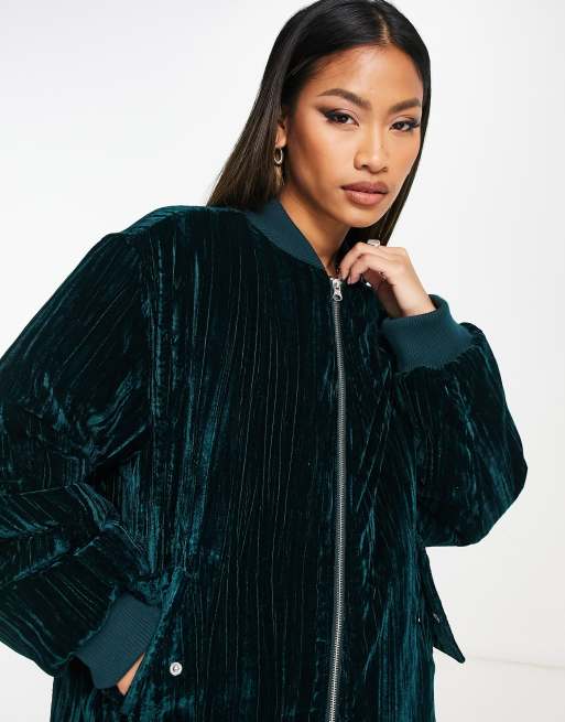 ASOS velour bomber jacket in green ASOS