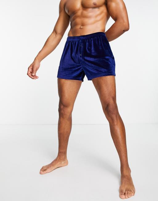 ASOS DESIGN velour boxers in navy