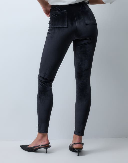 ASOS DESIGN velour højtaljede skinny-bukser i sort, 3 af 5