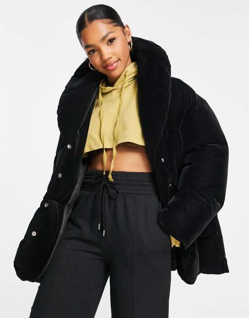 Ribbed Velour Gold Rush Puffer - Black - Black / XS