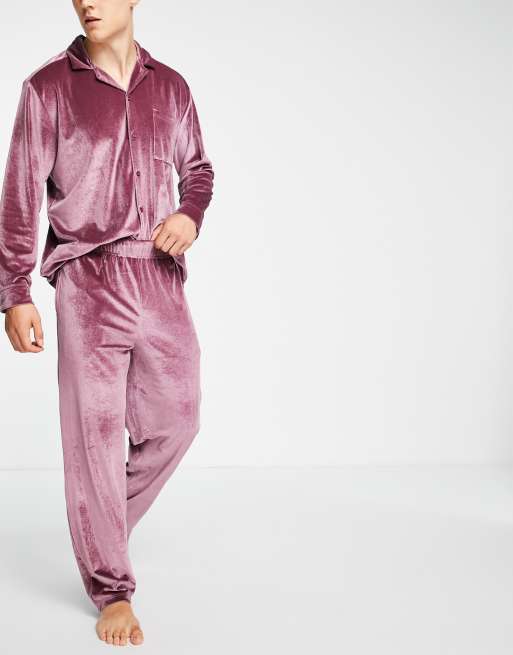 ASOS DESIGN velour pajama set in purple