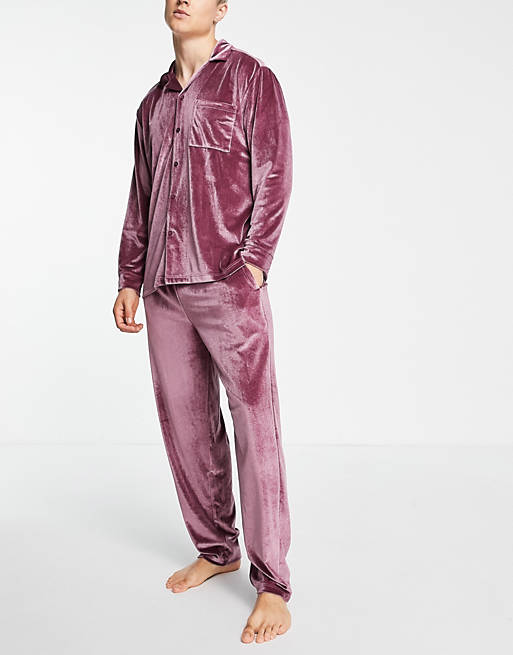 Men velour pyjama set in purple 