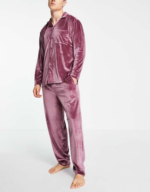 ASOS DESIGN velour pyjama set in purple