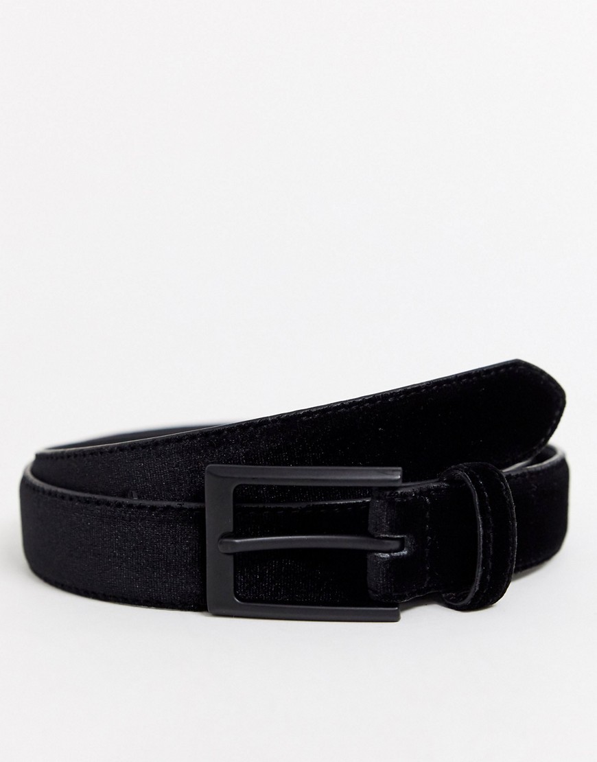 ASOS DESIGN velour slim belt in black with matte black buckle