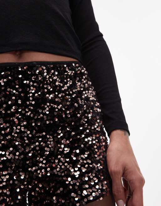 ASOS DESIGN velvet allover sequin mini short in bronze, 5 of 5