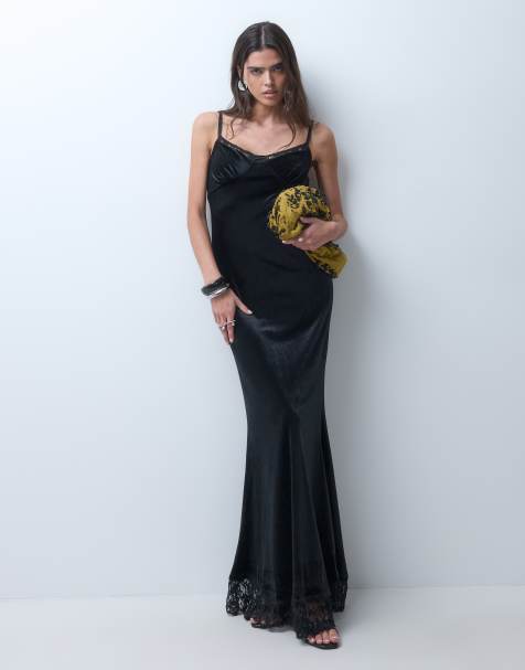 ASOS DESIGN velvet and lace strap maxi dress in black - view 1