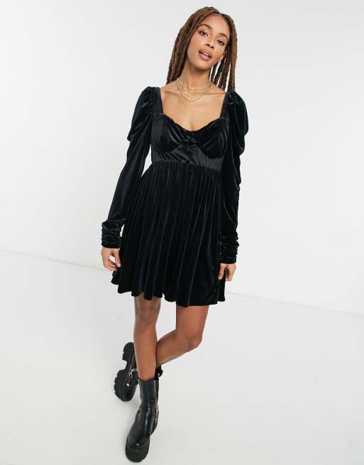 Velvet babydoll dress hot sale womens