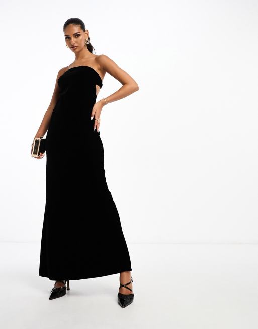 Plus Black Velvet Bandeau Maxi Dress