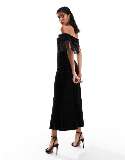 Asos velvet best sale bardot dress