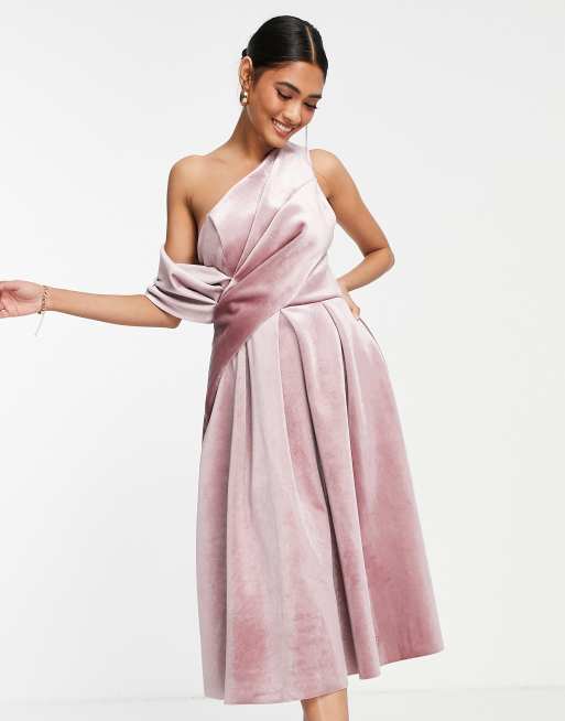 ASOS DESIGN bare shoulder prom midi dress in rose