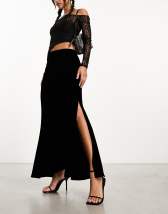 Topshop Tie Front Circle Satin skirt in black