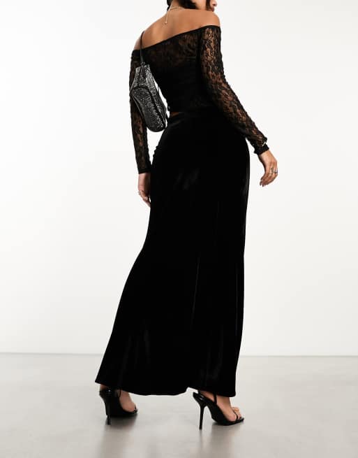 Long black velvet outlet evening skirt