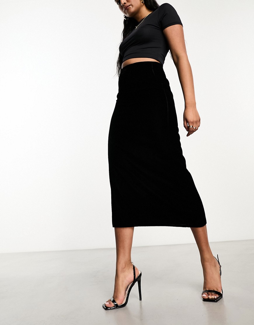 Asos Design Velvet Midi Skirt In Black
