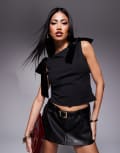 [ASOS DESIGN] ASOS DESIGN velvet bow straps boat neck top in black S Black