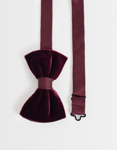 ASOS DESIGN velvet bow tie giftbox in burgundy - view 1