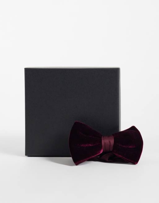 ASOS DESIGN velvet bow tie giftbox in burgundy, 3 of 3