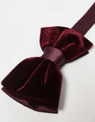 Asos Design Velvet Bow Tie In Burgundy
