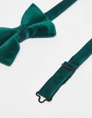 Asos Design Velvet Bow Tie In Green