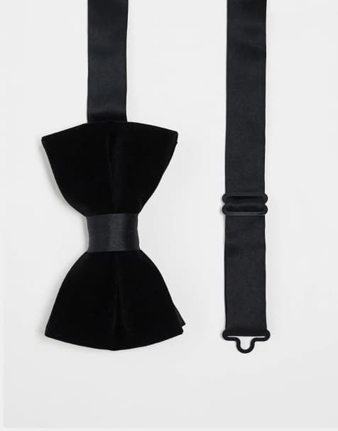 ASOS DESIGN velvet bow tie with satin detail in black - view 1
