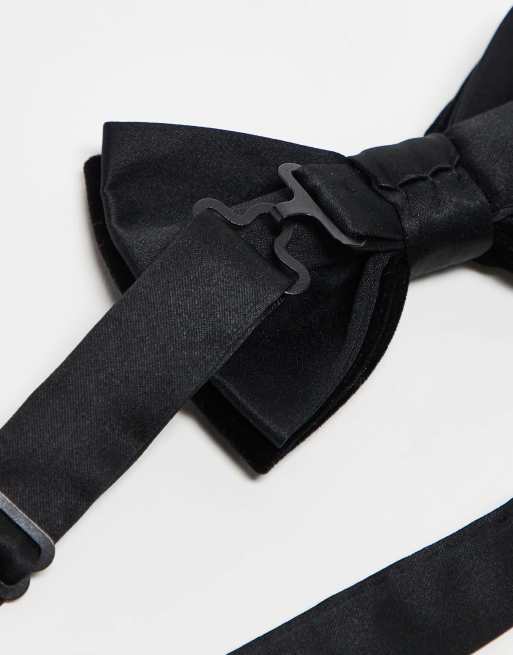 ASOS DESIGN velvet bow tie with satin detail in black, 2 of 4