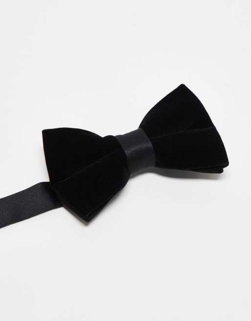 ASOS DESIGN velvet bow tie with satin detail in black, 3 of 4