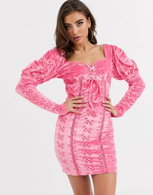 pink lace up dress