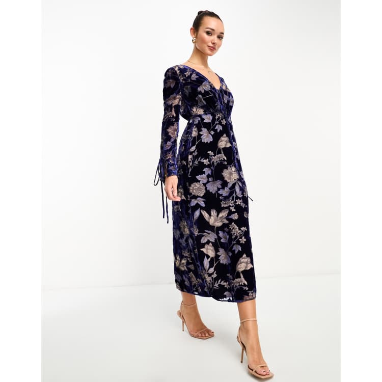 Floral burnout velvet store maxi dress 4si3nna