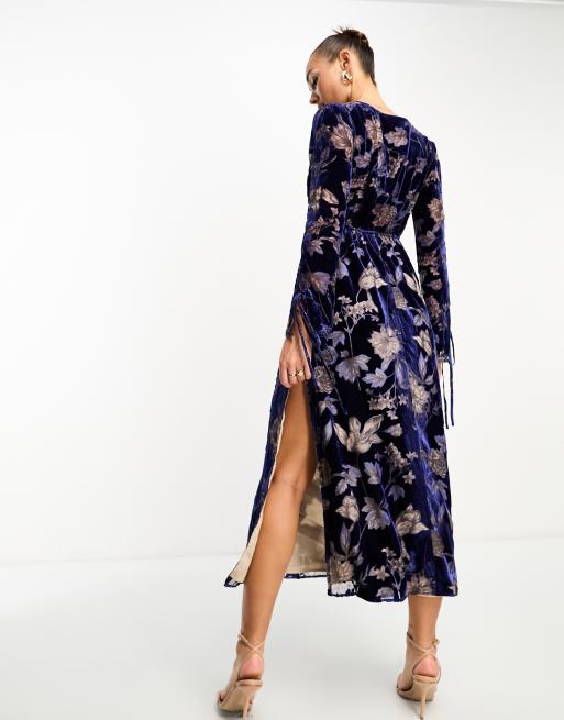 ASOS DESIGN velvet burn out maxi dress in blue floral burnout | ASOS