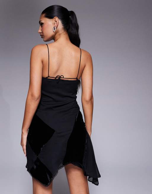 ASOS DESIGN velvet cami mini dress with patchwork embroidery in black, 2 of 4