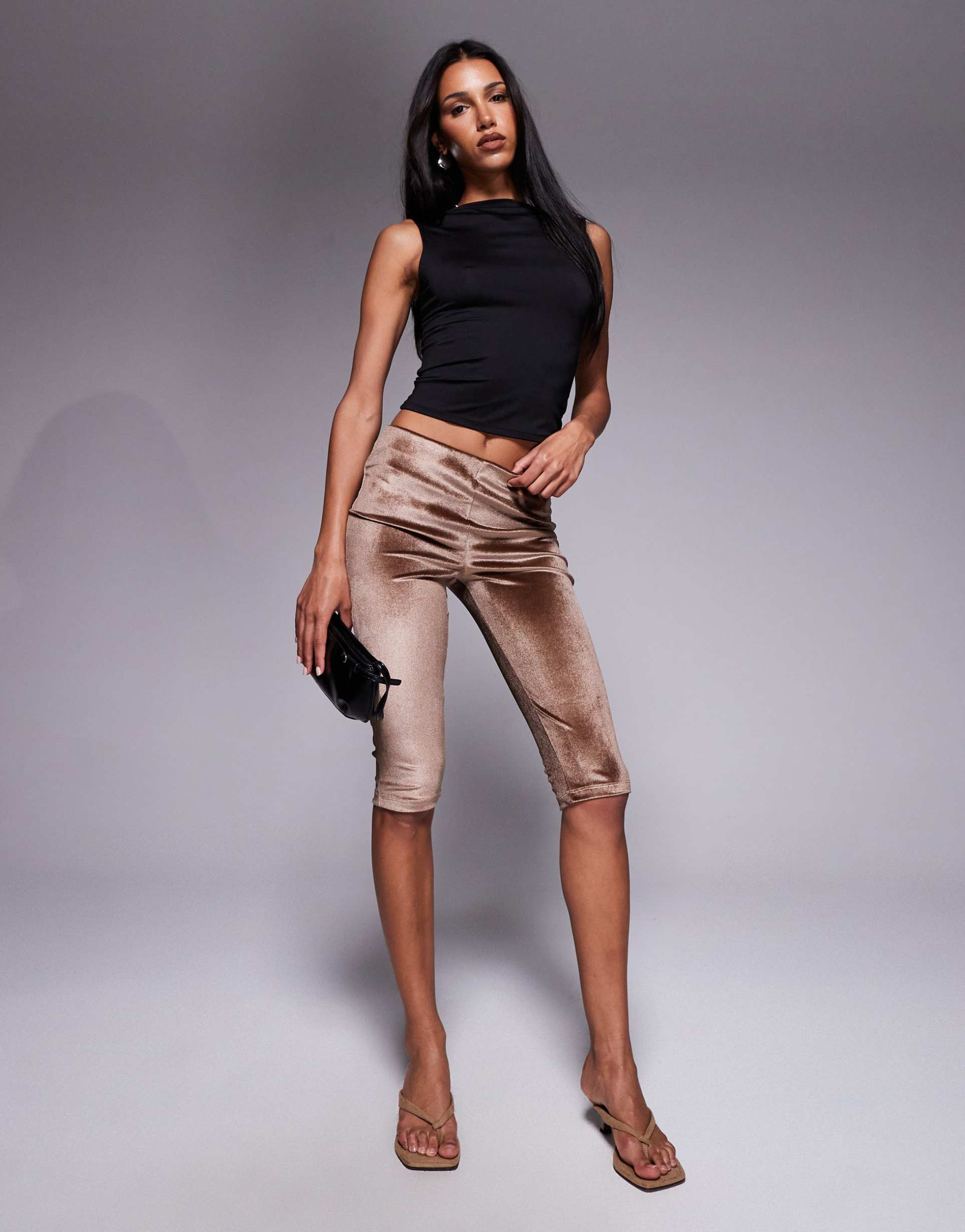 asos design velvet capri pull on pants in brown