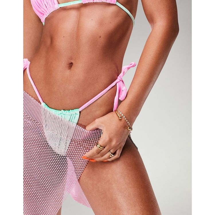 ASOS DESIGN Fuller Bust velvet contrast halter triangle bikini top in pink