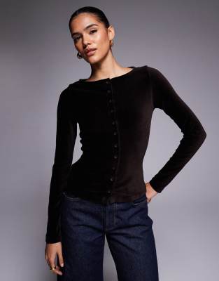 ASOS DESIGN velvet cord button through co ord top in brown | ASOS