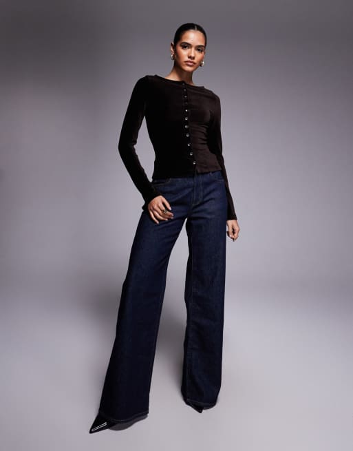 ASOS DESIGN velvet cord button through co ord top in brown, 3 of 4