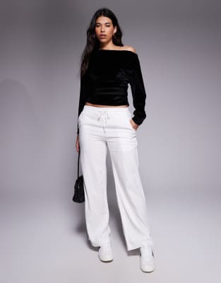 Asos Design Velvet Cord Cinched Off Shoulder Top In Black