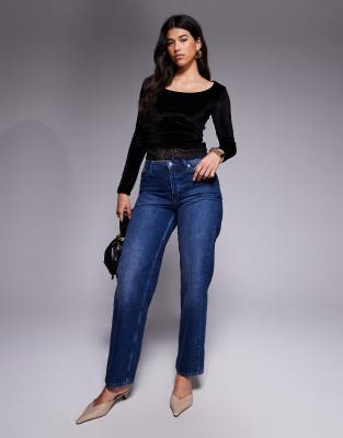 Asos Design Velvet Cord Scoop Neck Top With Lace Trim Hem Detail In Black