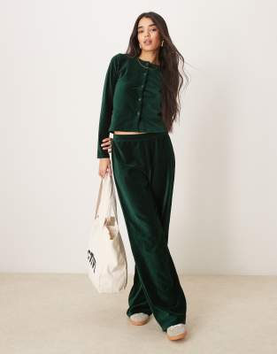 velvet cord wide leg pants in forest green - part of a set