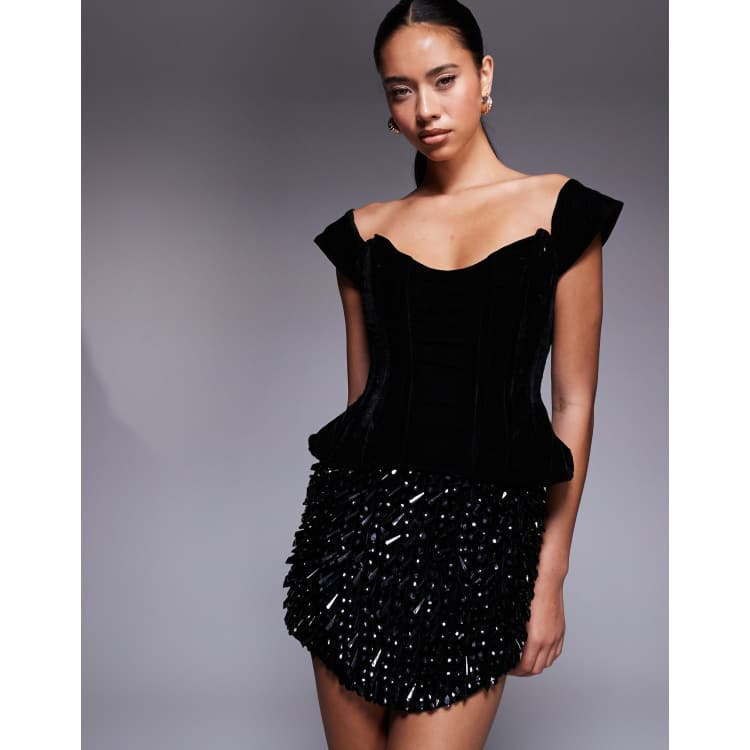 asos velvet corset dress ASOS DESIGN velvet corset bodice satin bias maxi dress in black